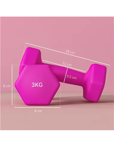 SPORTNOW 2 x 3kg Hexagonal Dumbbells Weights Set with Non-Slip Grip for Home Gym Workout, Pink