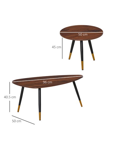 HOMCOM Set of Two Scandinavian-Style Coffee Tables - Walnut