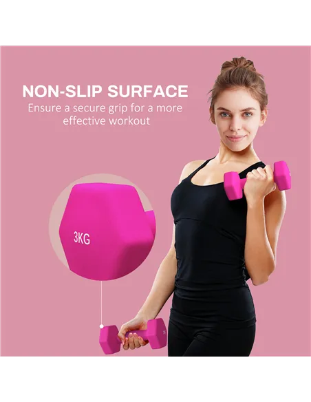 SPORTNOW 2 x 3kg Hexagonal Dumbbells Weights Set with Non-Slip Grip for Home Gym Workout, Pink