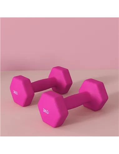 SPORTNOW 2 x 3kg Hexagonal Dumbbells Weights Set with Non-Slip Grip for Home Gym Workout, Pink