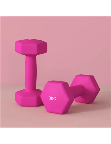 SPORTNOW 2 x 3kg Hexagonal Dumbbells Weights Set with Non-Slip Grip for Home Gym Workout, Pink
