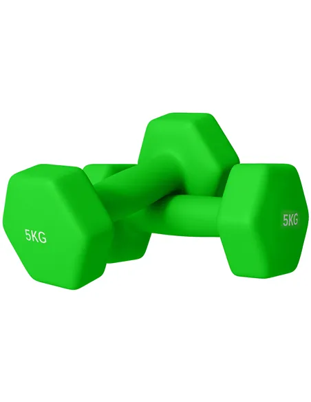 SPORTNOW 2 x 5kg Hexagonal Dumbbells Weights Set with Non-Slip Grip for Home Gym Workout, Green