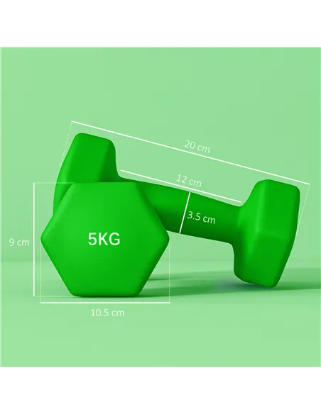 SPORTNOW 2 x 5kg Hexagonal Dumbbells Weights Set with Non-Slip Grip for Home Gym Workout, Green