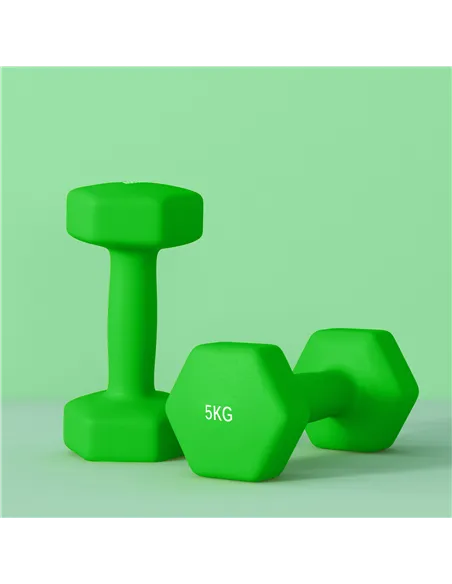 SPORTNOW 2 x 5kg Hexagonal Dumbbells Weights Set with Non-Slip Grip for Home Gym Workout, Green