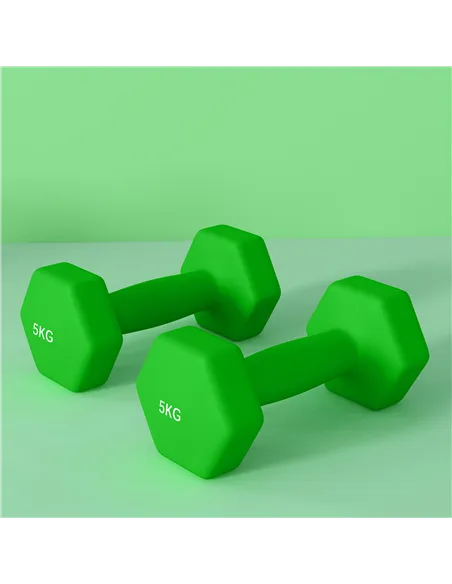 SPORTNOW 2 x 5kg Hexagonal Dumbbells Weights Set with Non-Slip Grip for Home Gym Workout, Green
