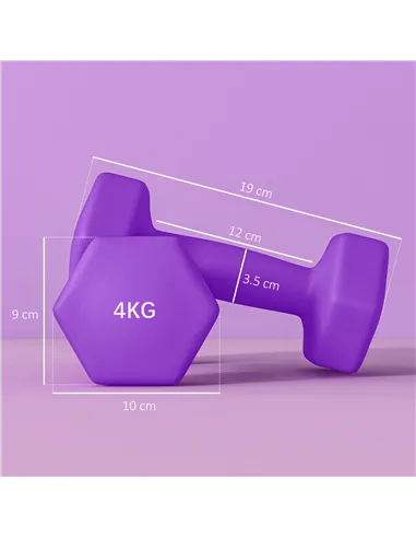 SPORTNOW 2 x 4kg Hexagonal Dumbbells Weights Set with Non-Slip Grip for Home Gym Workout, Purple