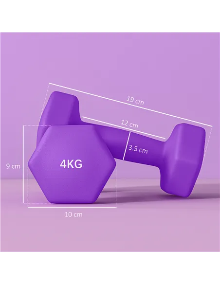 SPORTNOW 2 x 4kg Hexagonal Dumbbells Weights Set with Non-Slip Grip for Home Gym Workout, Purple