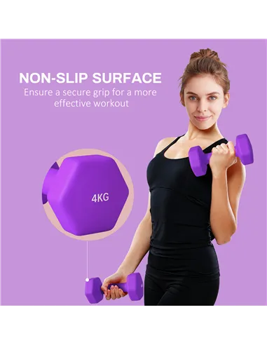 SPORTNOW 2 x 4kg Hexagonal Dumbbells Weights Set with Non-Slip Grip for Home Gym Workout, Purple