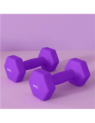 SPORTNOW 2 x 4kg Hexagonal Dumbbells Weights Set with Non-Slip Grip for Home Gym Workout, Purple