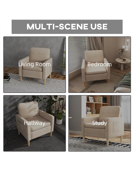 HOMCOM Modern Accent Chair, Comfy Fireside Chair, Upholstered Armchair for Living Room, Bedroom, Home Office, Beige