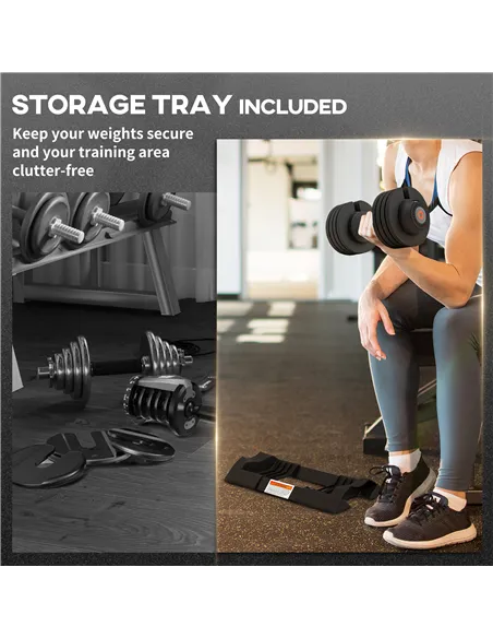 SPORTNOW Adjustable Dumbbells Set, 4-in-1 Weights Set with Storage Tray, Non-Slip Handle, 6kg, 11kg, 16kg, 20kg