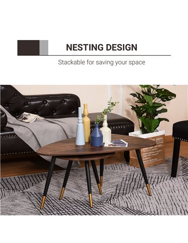 HOMCOM Set of Two Scandinavian-Style Coffee Tables - Walnut