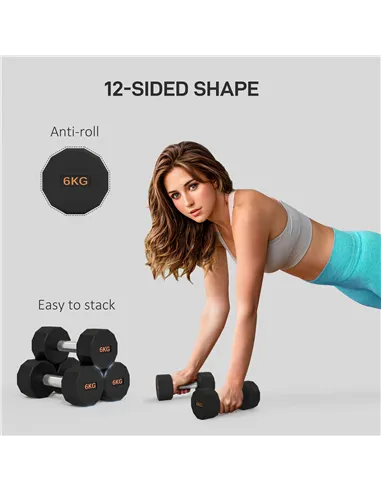 SPORTNOW Dumbbells Weights Set with 12-Sided Shape and Non-Slip Grip for Men Women Home Gym Workout, 2 x 6kg