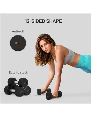 SPORTNOW Dumbbells Weights Set with 12-Sided Shape and Non-Slip Grip for Men Women Home Gym Workout, 2 x 12kg