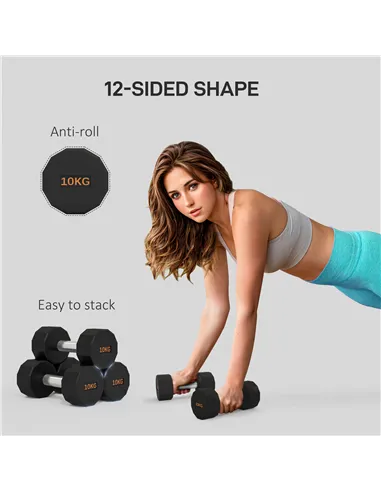 SPORTNOW Dumbbells Weights Set with 12-Sided Shape and Non-Slip Grip for Men Women Home Gym Workout, 2 x 10kg