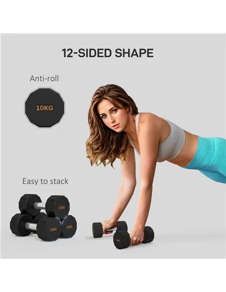 SPORTNOW Dumbbells Weights Set with 12-Sided Shape and Non-Slip Grip for Men Women Home Gym Workout, 2 x 10kg