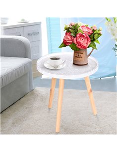 HOMCOM Coffee Table, Carved Floral Round Table with Tray-style Top and Wood Legs, Modern Side Table for Living Room, White 2