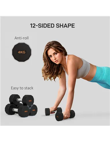 SPORTNOW Dumbbells Weights Set with 12-Sided Shape and Non-Slip Grip for Men Women Home Gym Workout, 2 x 4kg