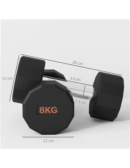 SPORTNOW Dumbbells Weights Set with 12-Sided Shape and Non-Slip Grip for Men Women Home Gym Workout, 2 x 8kg