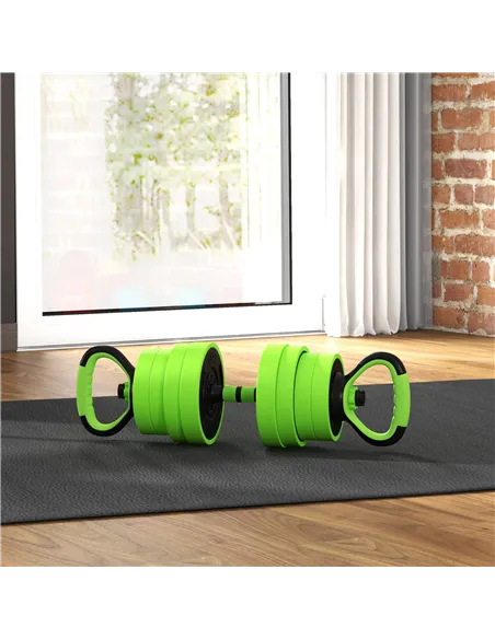 SPORTNOW 30kg Four-In-One Adjustable Weight Dumbbells Set, Barbell, Kettlebell, Push Up Stand - Green