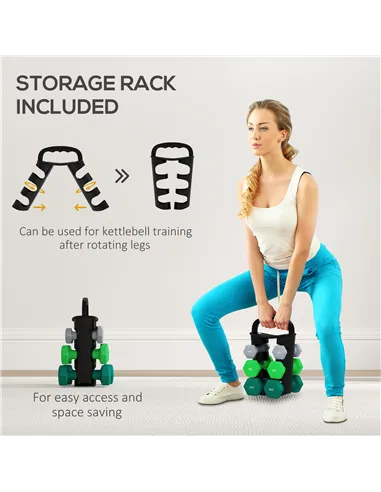 SPORTNOW Dumbbells Set with Storage Rack, 2 x 1kg, 2 x 3kg, 2 x 5kg, Grey