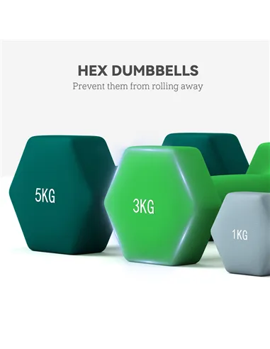 SPORTNOW Dumbbells Set with Storage Rack, 2 x 1kg, 2 x 3kg, 2 x 5kg, Grey