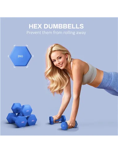SPORTNOW 2 x 2kg Hexagonal Dumbbells Weights Set with Non-Slip Grip for Home Gym Workout, Blue