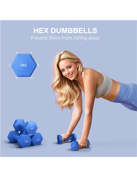 SPORTNOW 2 x 2kg Hexagonal Dumbbells Weights Set with Non-Slip Grip for Home Gym Workout, Blue