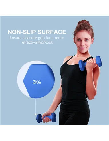 SPORTNOW 2 x 2kg Hexagonal Dumbbells Weights Set with Non-Slip Grip for Home Gym Workout, Blue