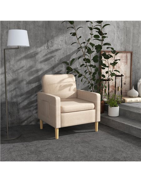 HOMCOM Modern Accent Chair, Comfy Fireside Chair, Upholstered Armchair for Living Room, Bedroom, Home Office, Beige