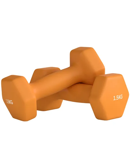 SPORTNOW 2 x 1.5kg Hexagonal Dumbbells Weights Set with Non-Slip Grip for Home Gym Workout, Orange