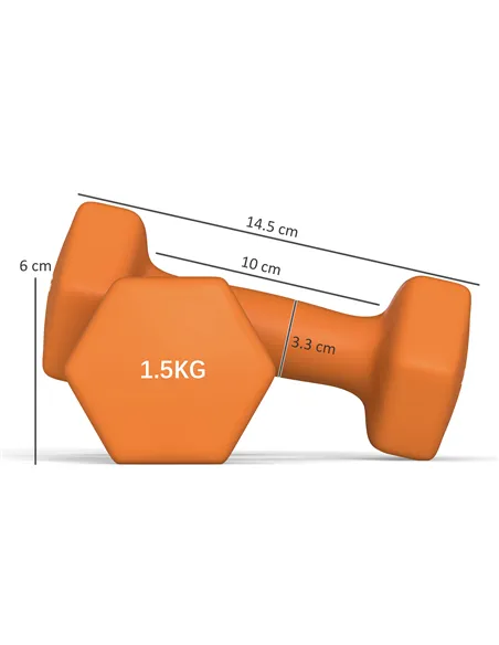 SPORTNOW 2 x 1.5kg Hexagonal Dumbbells Weights Set with Non-Slip Grip for Home Gym Workout, Orange