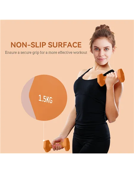 SPORTNOW 2 x 1.5kg Hexagonal Dumbbells Weights Set with Non-Slip Grip for Home Gym Workout, Orange