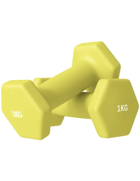 SPORTNOW 2 x 1kg Hexagonal Dumbbells Weights Set with Non-Slip Grip for Home Gym Workout, Yellow