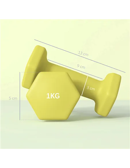 SPORTNOW 2 x 1kg Hexagonal Dumbbells Weights Set with Non-Slip Grip for Home Gym Workout, Yellow