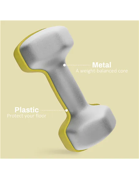 SPORTNOW 2 x 1kg Hexagonal Dumbbells Weights Set with Non-Slip Grip for Home Gym Workout, Yellow