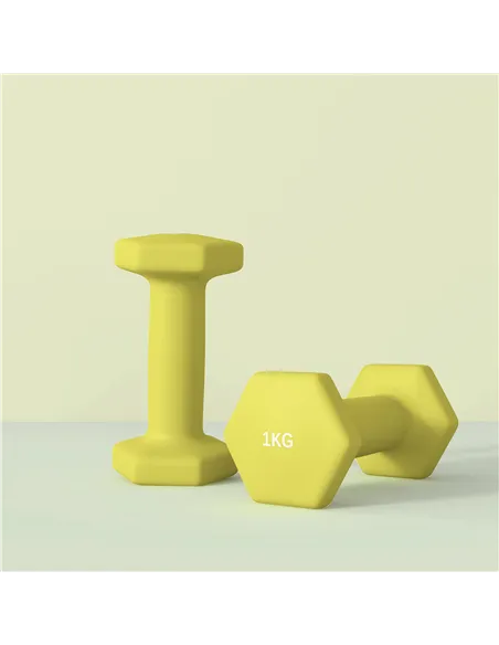 SPORTNOW 2 x 1kg Hexagonal Dumbbells Weights Set with Non-Slip Grip for Home Gym Workout, Yellow