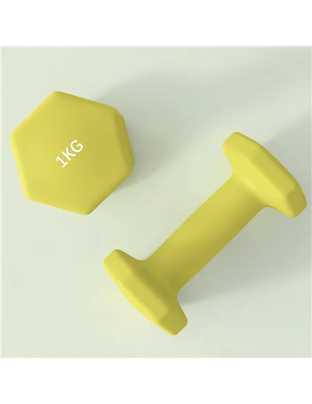 SPORTNOW 2 x 1kg Hexagonal Dumbbells Weights Set with Non-Slip Grip for Home Gym Workout, Yellow