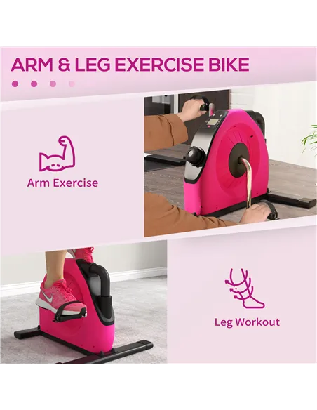 SPORTNOW Mini Exercise Bike, Portable Pedal Exerciser with LCD Display for Legs, Arms, Rehabilitation, Therapy, Pink