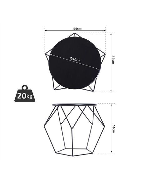 HOMCOM Round Side Table, Minimalist End Table with Steel Frame, Small Coffee Table for Living Room, Bedroom, Black