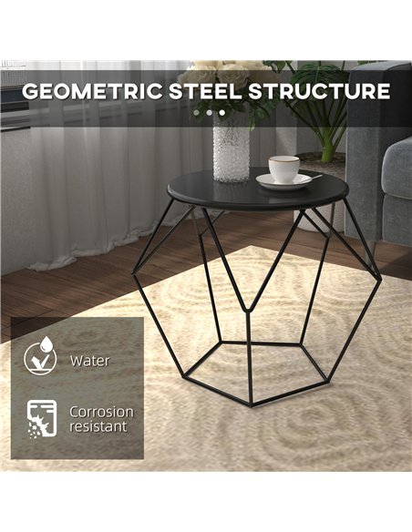 HOMCOM Round Side Table, Minimalist End Table with Steel Frame, Small Coffee Table for Living Room, Bedroom, Black