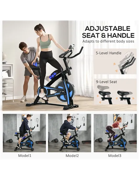 SPORTNOW Exercise Bike, Indoor Stationary Bike, Cycling Machine with Adjustable Seat and Resistance for Home Gym Workout, Blue