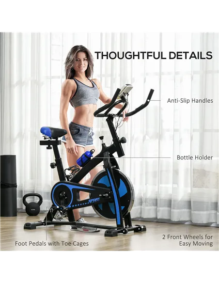 SPORTNOW Exercise Bike, Indoor Stationary Bike, Cycling Machine with Adjustable Seat and Resistance for Home Gym Workout, Blue