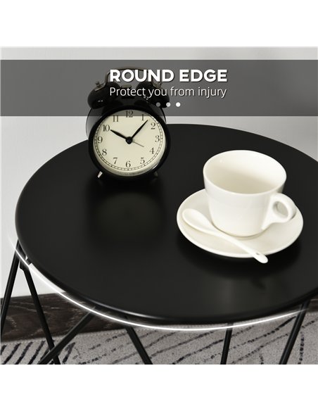 HOMCOM Round Side Table, Minimalist End Table with Steel Frame, Small Coffee Table for Living Room, Bedroom, Black