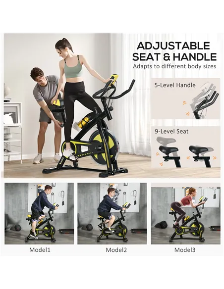SPORTNOW Exercise Bike, Indoor Stationary Bike, Cycling Machine with Adjustable Seat and Resistance for Home Gym Workout, Yellow