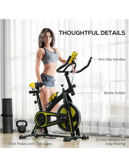 SPORTNOW Exercise Bike, Indoor Stationary Bike, Cycling Machine with Adjustable Seat and Resistance for Home Gym Workout, Yellow