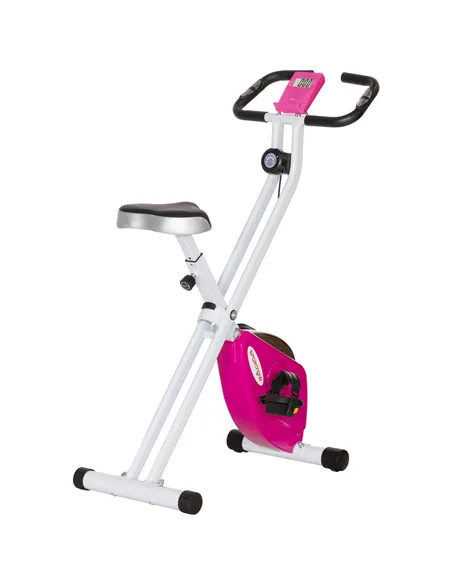 SPORTNOW Folding and Quiet Exercise Bike with 8-Level Magnetic Resistance and Heart Rate Sensor, for Home Gym, Pink and White