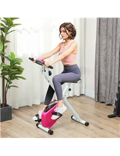 SPORTNOW Folding and Quiet Exercise Bike with 8-Level Magnetic Resistance and Heart Rate Sensor, for Home Gym, Pink and White 2