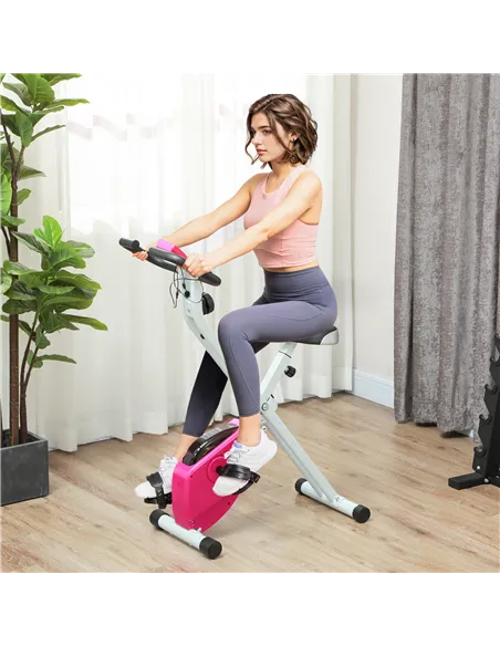 SPORTNOW Folding and Quiet Exercise Bike with 8-Level Magnetic Resistance and Heart Rate Sensor, for Home Gym, Pink and White