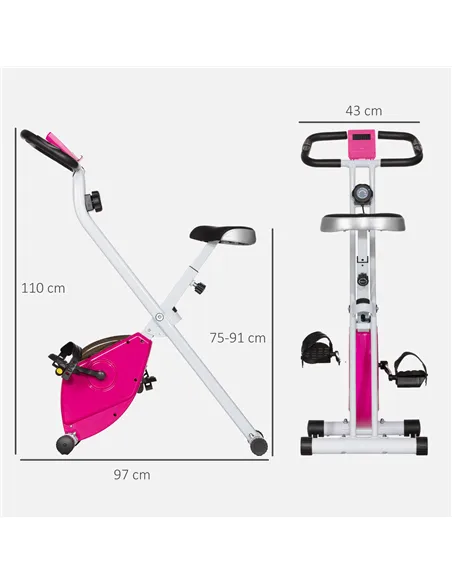 SPORTNOW Folding and Quiet Exercise Bike with 8-Level Magnetic Resistance and Heart Rate Sensor, for Home Gym, Pink and White